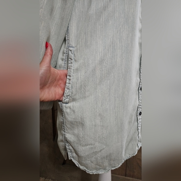 PHILOSOPHY Denim Tencel Button Down  Shirt Dress In Light Blue. Size Small - Picture 9 of 14